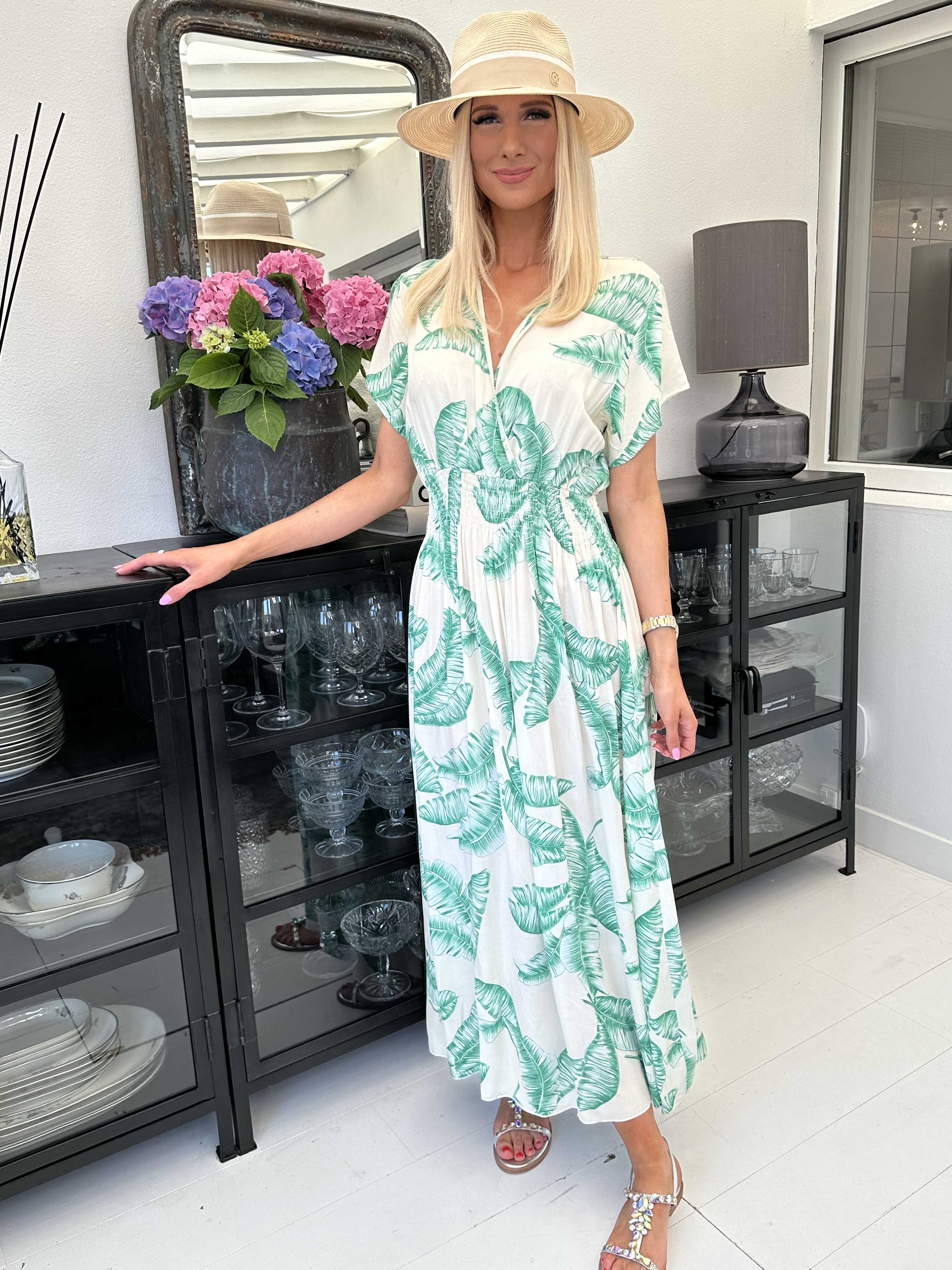 Misha leaf - Sød lang blomstret kjole med smock